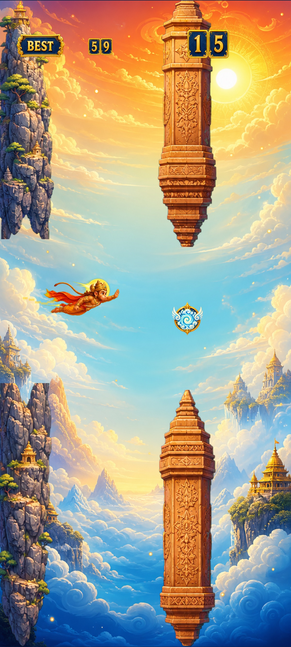 Hanuman flying with the Vayu blessing